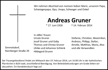 Traueranzeige von Andreas Gruner von Pegnitz-Zeitung